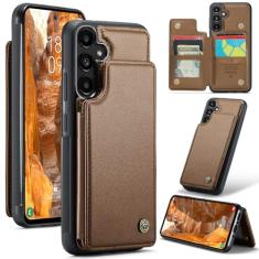 FONREST Capa carteira traseira fina para Samsung-Galaxy-A35 5G com bloqueio de RFID, porta-cartões/suporte, policarbonato à prova de choque + capa traseira protetora híbrida de couro PU com fecho