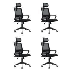 Kit 4 Cadeiras para Escritório Giratória Presidente Tokyo com Apoio Cabeça Preto