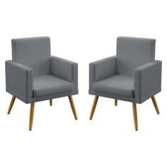 Kit 2 Poltronas Decorativas Vega Com Rodapé Suede Cinza Aradecor