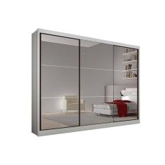 Guarda Roupa Casal 3 Portas de Correr e 4 Gavetas c/ Espelho Passion/Atlanta Branco - Novo Horizonte