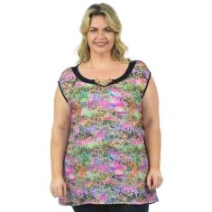Blusa cetim plus size fenomenal, Preto, 56
