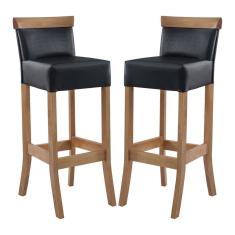 Kit 2 Banquetas Alta com Encosto Estofado Diamantina em Madeira Maciça Mel Facto Preto RMI