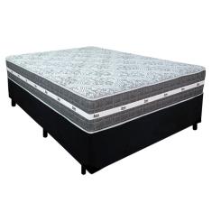 Cama Box Casal Completa Black Graphite com Colchão Molas Ensacadas Suede 138x188x64cm Preto Anjos
