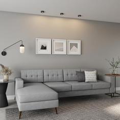 Sofá 4 Lugares Surprised com Chaise Esquerdo Pé Palito Linho Cotton Cinza