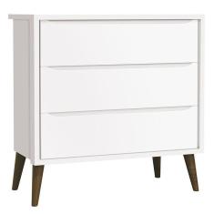 Cômoda Gaveteiro Infantil Theo Branco Acetinado Com Pés Amadeirado - Reller
