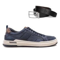 Tênis Democrata Masculino Denim Mike 240601+Cinto Masculino Dupla Face-Masculino