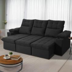 Sofá Retrátil Reclinável Verona USB + Porta Copo 2,30m Suede Velut Pre