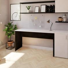 Mesa Reta Corp 25mm 160 cm Bramov Móveis Preto/Branco