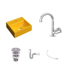 Kit Cuba Q32 C/Torneira C50 e Válvula 1'' ABS + Sifão Pvc + Flexível Amarelo