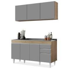 Armário Aéreo E Balcão Gabinete Com Pia Inox 150cm cinza