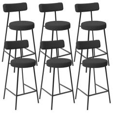 Kit 06 Banquetas Baixa Para Cozinha Sala De Jantar Bancada Milão L02 Bouclê Preto - Lyam Decor