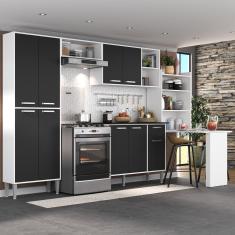 Cozinha Completa c/ Mesa Dobrável Siena Multimóveis MP2039 Branca/Preta