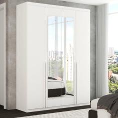Guarda-Roupa Solteiro Melbourne 4 Portas 2 Gavetas com Espelho 100% Mdf Branco - Panorama Móveis