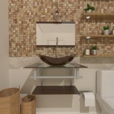 Gabinete De Vidro 40cm AC Com Cuba Oval Marrom