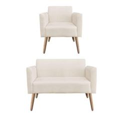 01 Namoradeira E 01 Poltrona Marisa Suede Bege