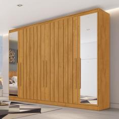 Guarda-Roupa Solteiro Oxford 6 Portas 4 Gavetas com Espelho Ripado 100% Mdf Peroba - Mademarques