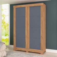 Guarda-Roupa Solteiro Turim 2 Portas 2 Gavetas Canelato Rustico/Grafite/Natural/Off White - Atualle Móveis