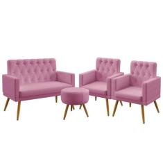 Kit Poltrona Namoradeira e 2 Poltronas Decorativas Nina Com Rodapé E B