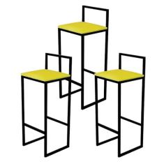 Kit 3 Banqueta Alta Cozinha Bar Balcão Bistrô Industrial Preta Assento Estofado (AMARELO)