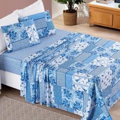 Jogo de Cama Casal Padrão Bouti 04 Peças Azul Sereno - BIA ENXOVAIS