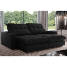 Sofa Retrátil Dublin 2,50m Mola Ensacada 04 Lugares Txr, Preto