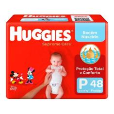 Fraldas Huggies Supreme Care Tam P 0 a 6kg 48 Unidades, P, 48