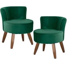 Kit 02 Poltronas Decorativas Sala de Estar Pés de Madeira Ayla Veludo 