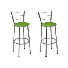 Kit 2 Banquetas Altas Cromada com Encosto Assento Verde