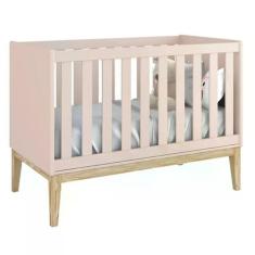 Berço Americano Classic Rosa Fosco com Pés Madeira Natural - Reller Mó