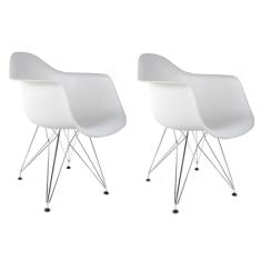 Conjunto com 2 Cadeiras Eiffel Cromado e Branco