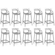 Kit 10 Banquetas Média Allegra 66cm Design Cozinha/bancada - Preto