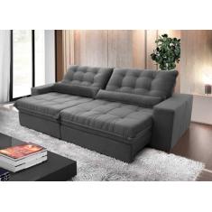 Sofá Retrátil Reclinável Zurique 3,00m Suede Velut Cinza Molas no Assento - King House