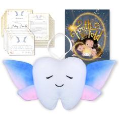 Kit de travesseiro de fada dos dentes com livro de fadas de dentes para crianças, kit de cartas de fadas e travesseiro de fada dos dentes - presentes de fada dos dentes para meninas e meninos - Tooth