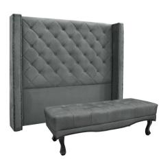 Cabeceira Cama Box Queen 160cm e Recamier Vicenza Veludo S04 - D'Rossi