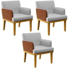 Kit 03 Poltronas Decorativas Para Sala Estar Beatriz W01 Linho Cinza M