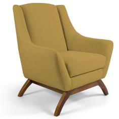 Poltrona Decorativa Base Manu Madeira Juliet Veludo C-279 Amarelo - Domi