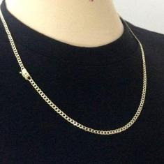 Cordão Corrente Grumet 3mm C/ Fecho De Gaveta Folheado A Ouro 18k 60cm