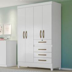 Guarda Roupa Solteiro Sobral 4 Portas de Bater 4 Gavetas MDP Branco-Rosa-Azul-Lilas Flex Branco Moval Móveis