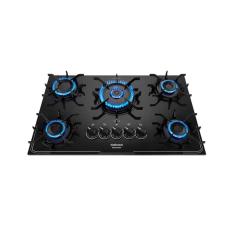 Cooktop a Gás Itatiaia Itamaster 5 Bocas Vidro Temperado Tripla Chama Trempes Ferro Fundido Preto Bivolt
