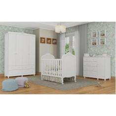 Quarto de Bebê Berço Guarda Roupa e Cômoda Maya Clássico Espresso Móveis Branco Brilho