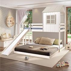 Beliche Queen Montessoriano Cabana Family com Escorregador Casatema Branco/off White