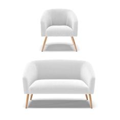 Kit 1 Sofá Namoradeira E 1 Poltrona Stella Bouclê Off White Pés Palito Natural - D`rossi