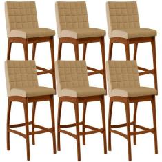 Kit 06 Banquetas Altas Para Cozinha Sala de Jantar Fixa Mila B04 Linho