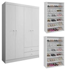 Guarda Roupa Louise com 02 Sapateiras Laís Branco Brilho - AJL - AJL M