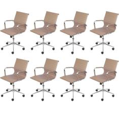 Kit 8 Cadeiras Para Escritorio Diretor Esteirinha Com Relax 3301 Caramelo