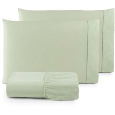 Jogo Lençol Queen 3 Peças 180 Fios Ponto Palito 100% Algodão - Hellen 