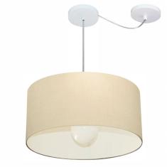 Lustre Pendente Cilíndrico Com Desvio De Centro Vivare Md-4230 Cúpula Em Tecido 50x25cm - Bivolt Algodão-crú 127/220v