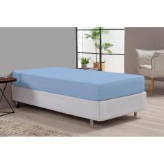 Lençol De Cama Solteiro Azul Percal 180 Fios Algodão