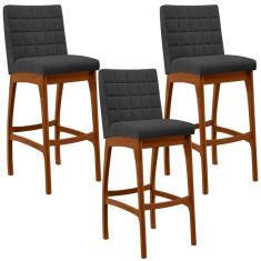 Kit 03 Banquetas Altas Para Cozinha Sala De Jantar Fixa Mila L02 Bouclê Preto