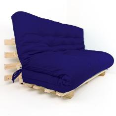 Sofa Cama Futon Oriental King Azul Royal Acquablock Madeira Maciça Pinus Natural Sem Pintura